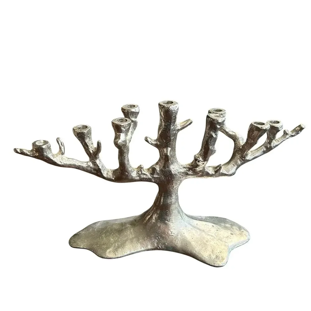 West Elm VTG Unusual Small Manzanita Tree of Life Menorah Candelabra Silver 10
